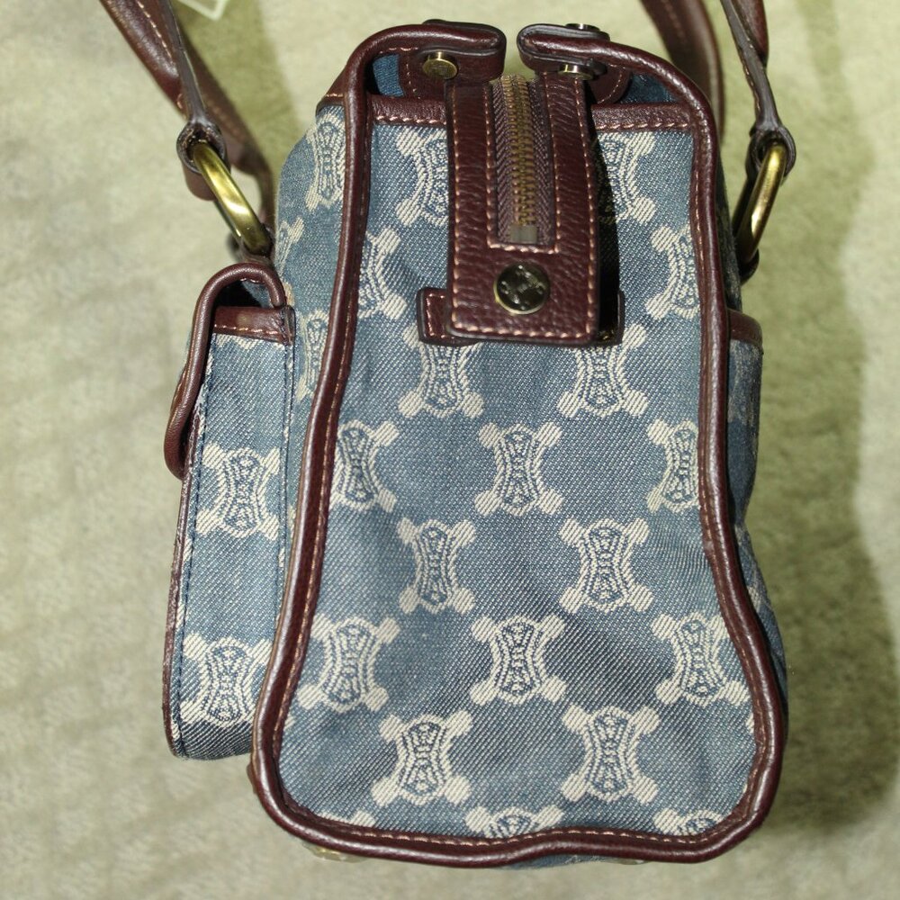 CELINE Macadam Denim Shoulder Bag Hand Bag Blue Canvas Leather *imperfect* - Picture 4 of 8